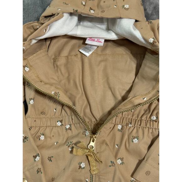 NWOT Little Lass Size 5 Girl Kid Tan Utility Tan Floral Full Zip Jacket Gold - Picture 5 of 5